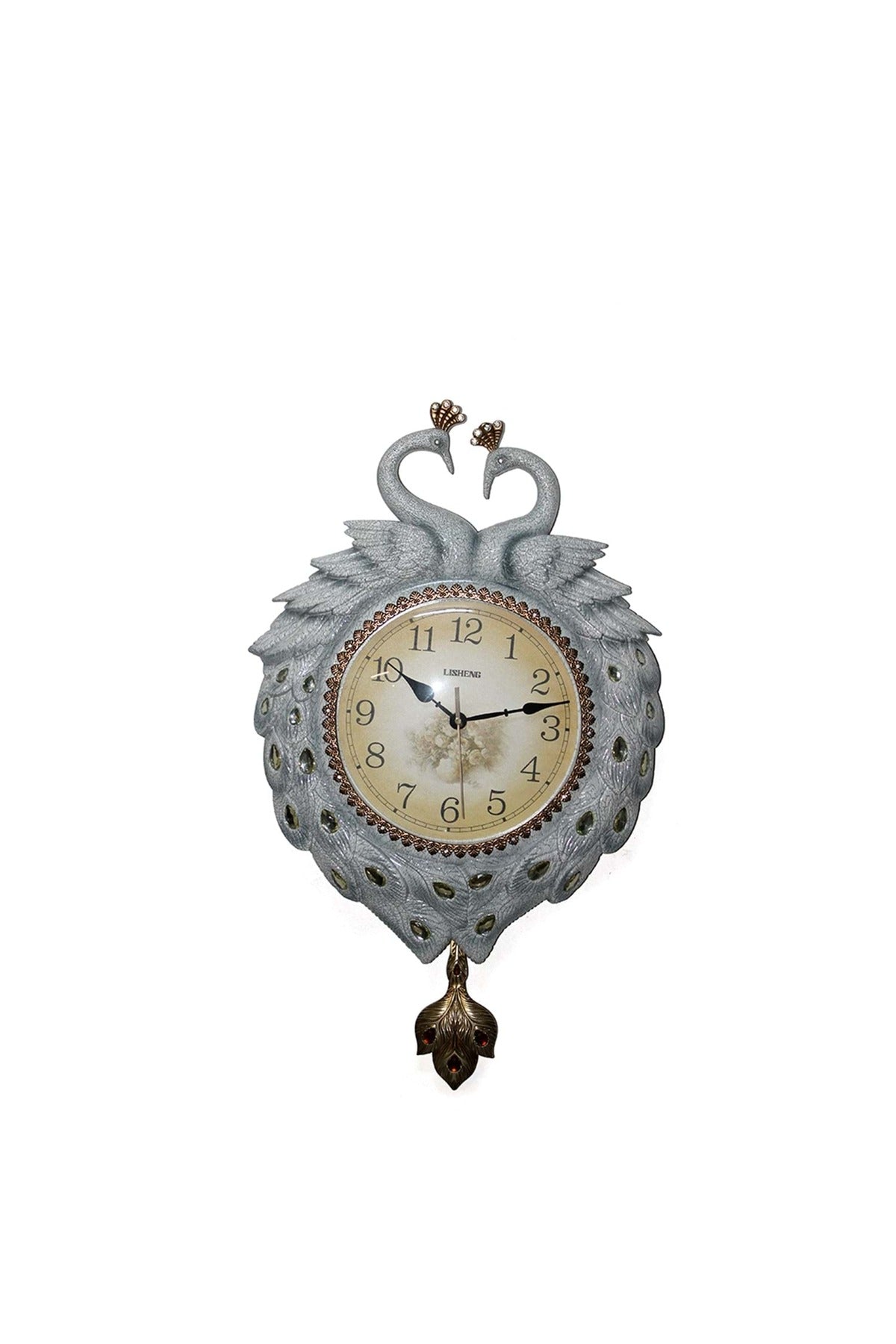 Özel Tasarım Tavus Kuşu Modelli Polyester Asmalı Duvar Saati