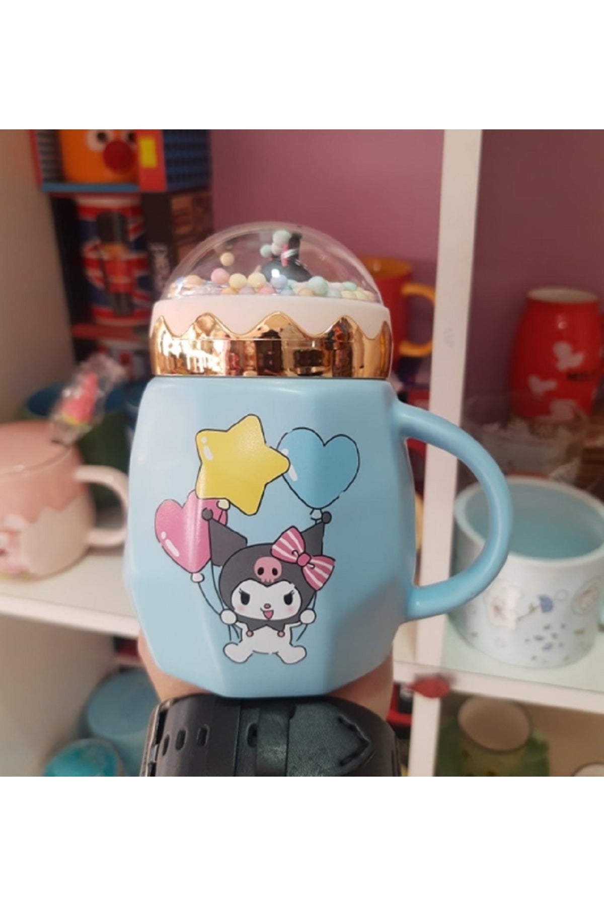 500ml Sevimli Sanrio Kawai Kuromi Seramik Kapaklı Kaşıklı Kupa Bardak