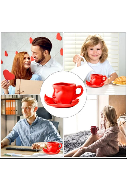 Öpücük Kupalar Romantik Tasarım Çay Fincanı 100 Ml Soyut Çift Tasarım