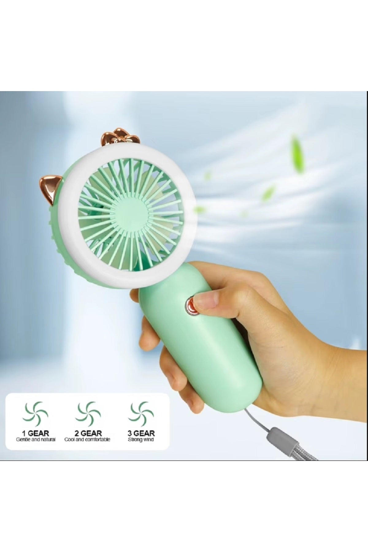 El Mini Fan USB Şarj Edilebilir Soğutma Fanları Sevimli Taşınabilir Gece Lambası