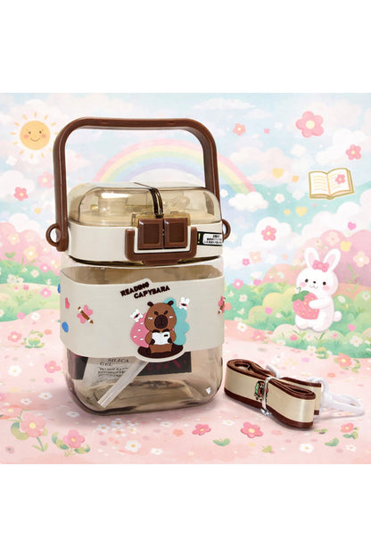 Reading Capybara Pipetli Suluk 500 ML – Kawaii Çocuk Matara Taşınabilir Kilitli