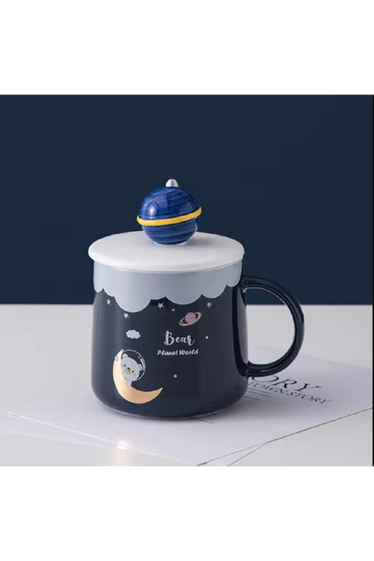 400ml Yaratıcı Seramik Kaşıklı Kupa Kapak Kahve Fincanı Orijinal Kahvaltı Bardak Dirinkware