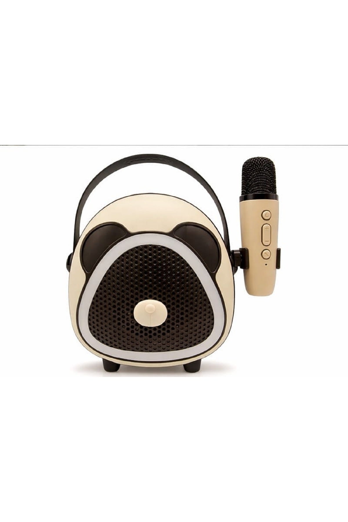 Çocuk Karaoke Mikrofon Seti Bluetooth Hoparlör Ahşap Tripod Telefon Standlı Retro Koyu Kahve Karaoke