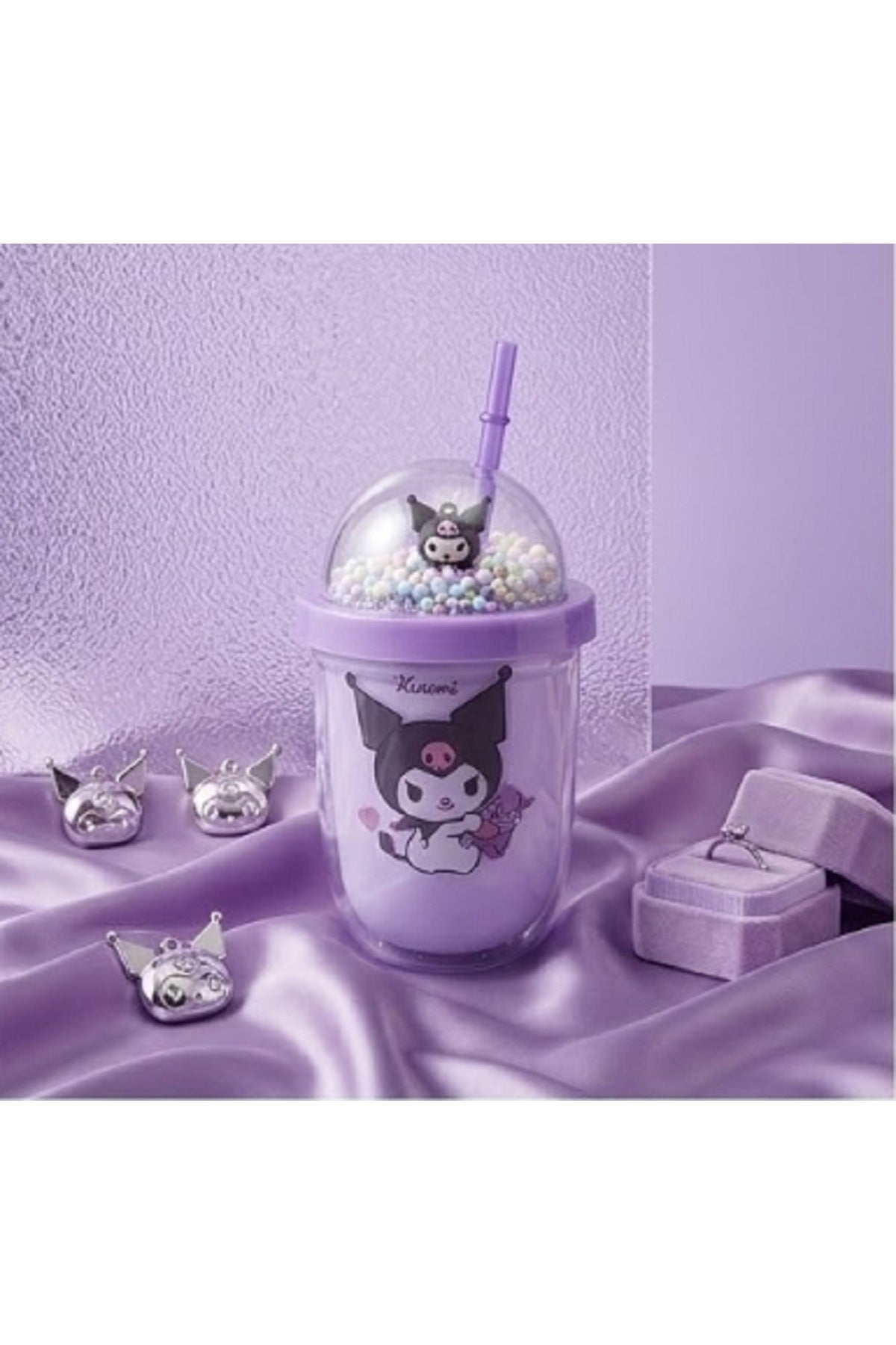 Kuromi & Friends 3D Figürlü Simli Pipetli Bardak