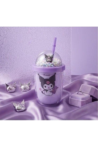 Kuromi & Friends 3D Figürlü Simli Pipetli Bardak