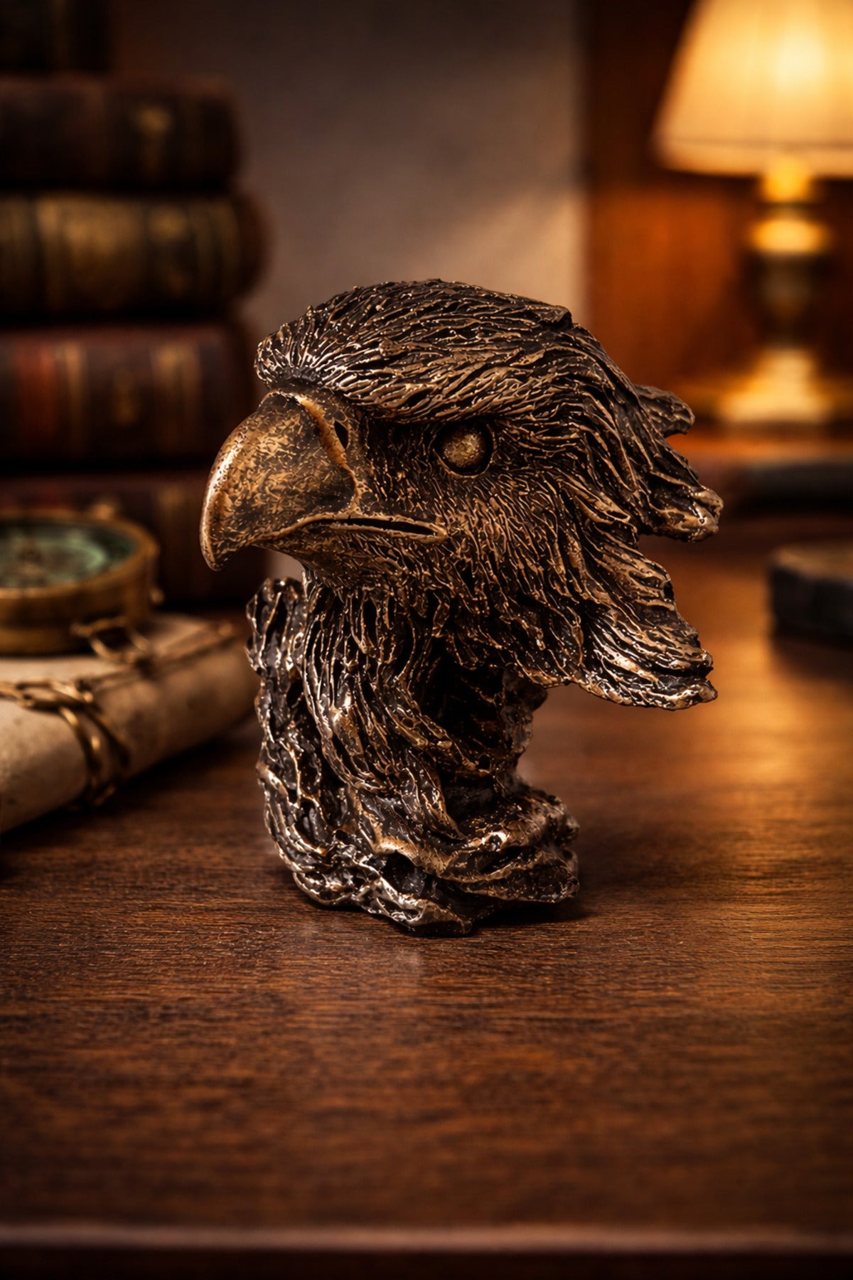 Bronz Kartal Büst Dekoratif Obje – Güç ve Asalet Simgesi | 11×10 cm Masaüstü Biblo