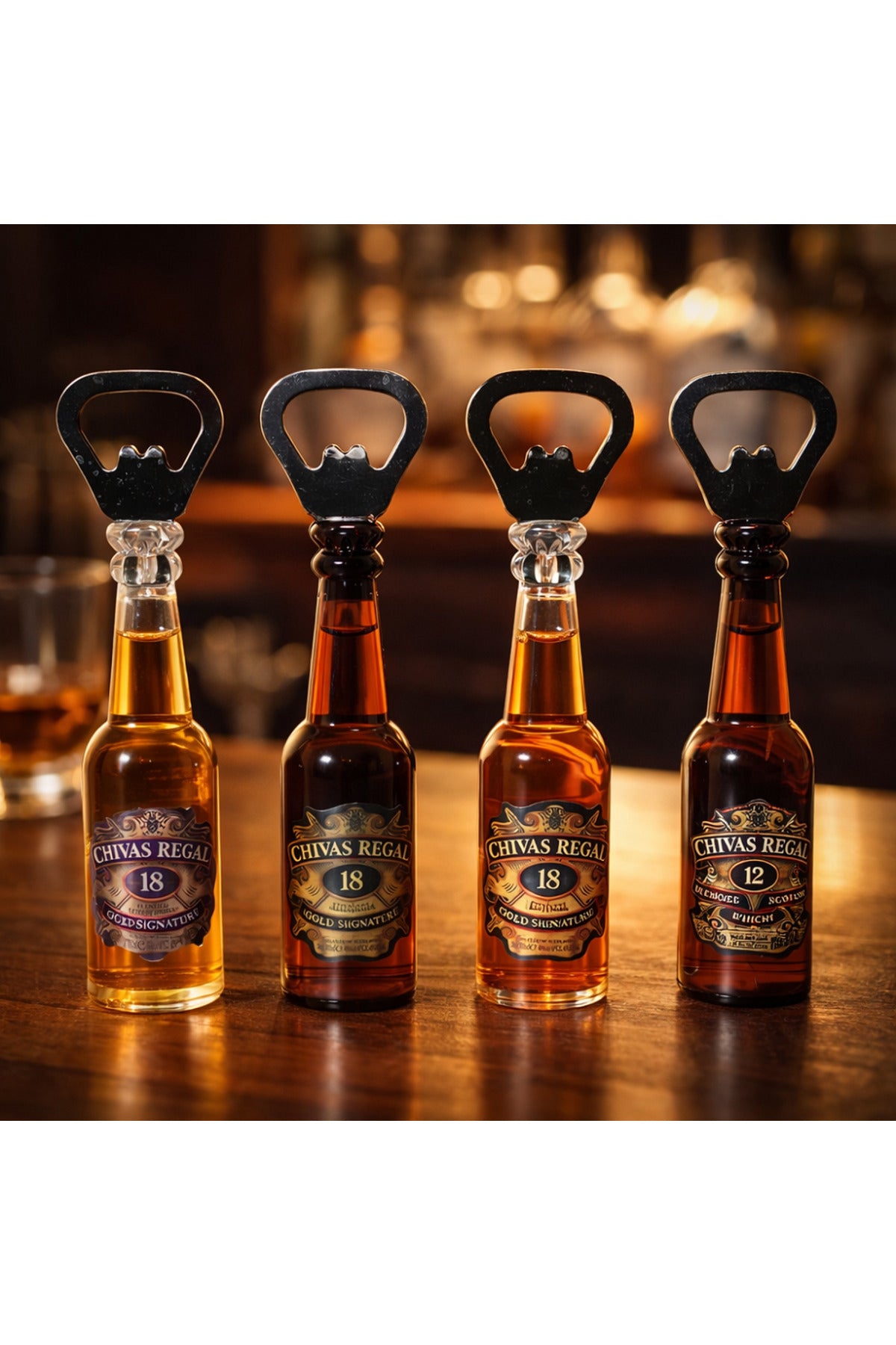 4'lü Set İkonik İçki Şişesi Tasarımlı Magnetli Şişe Açacağı Dekoratif Bar Tipi Açacak 14 Cm