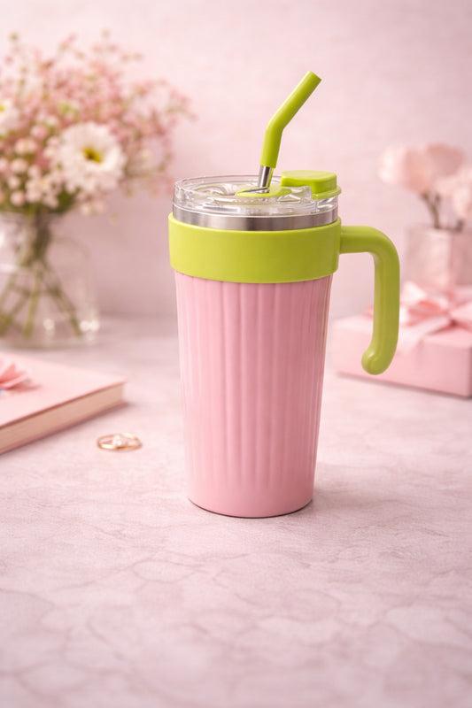 1000 Ml Kulplu Pipetli Çelik Termos Mug Vakumlu Isı Yalıtımlı Büyük Boy Sızdırmaz Bardak