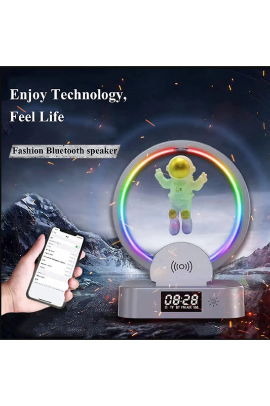 Çok Fonksiyonlu Astronot Kablosuz Şarj Standı Çalar Saat Hoparlör Rgb Iphone 14 13 12 Samsung Xiaomi