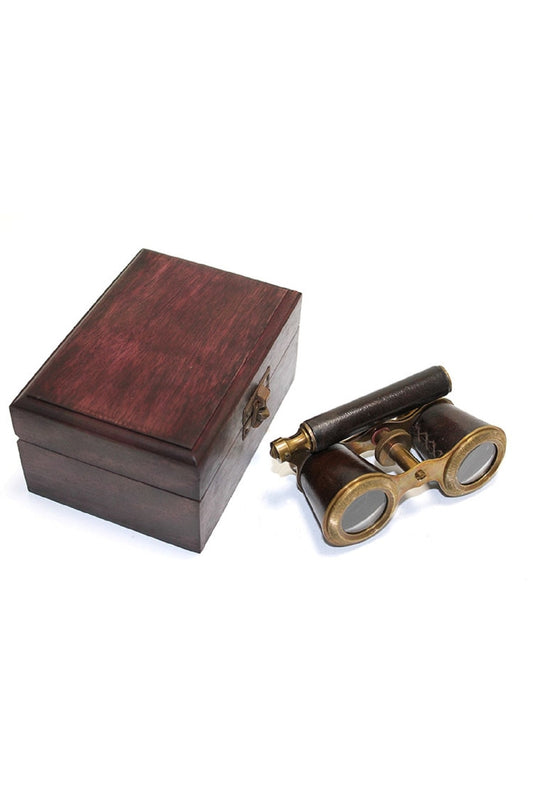 Eskitme Pirinç Deri Kaplama Ahşap Kutulu Binocular London 1857 Retro Dürbün