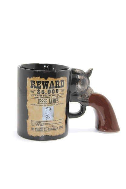 500ml Vahşi Batı Jesse James Temalı Revolver Saplı 3D Seramik Kupa Bardak Western Tasarım