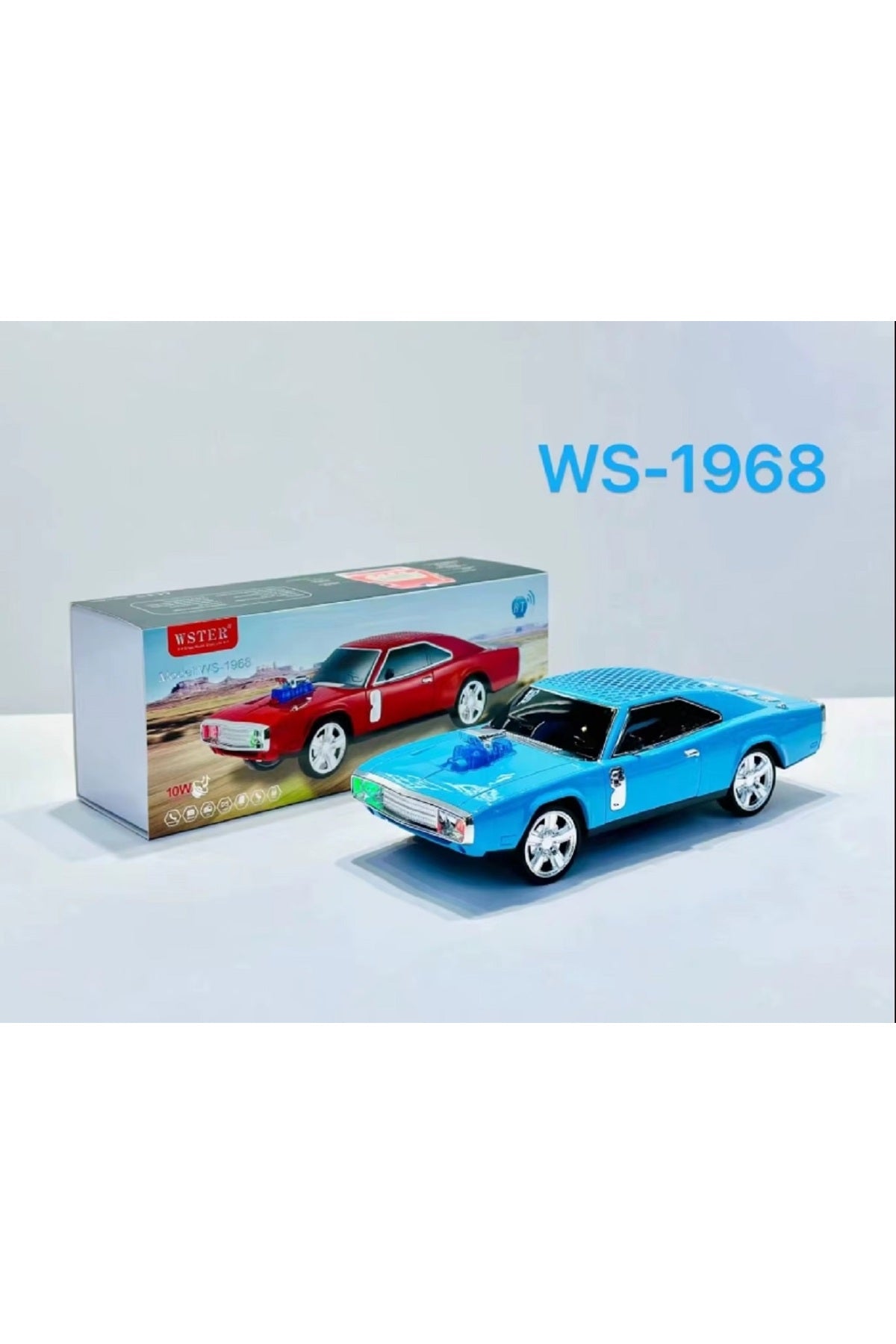 WS-1968 Dodge Challenger Araba Şekilli Kablosuz Bluetooth Hoparlör TF USB FM TWS LED Ekran LED Işık
