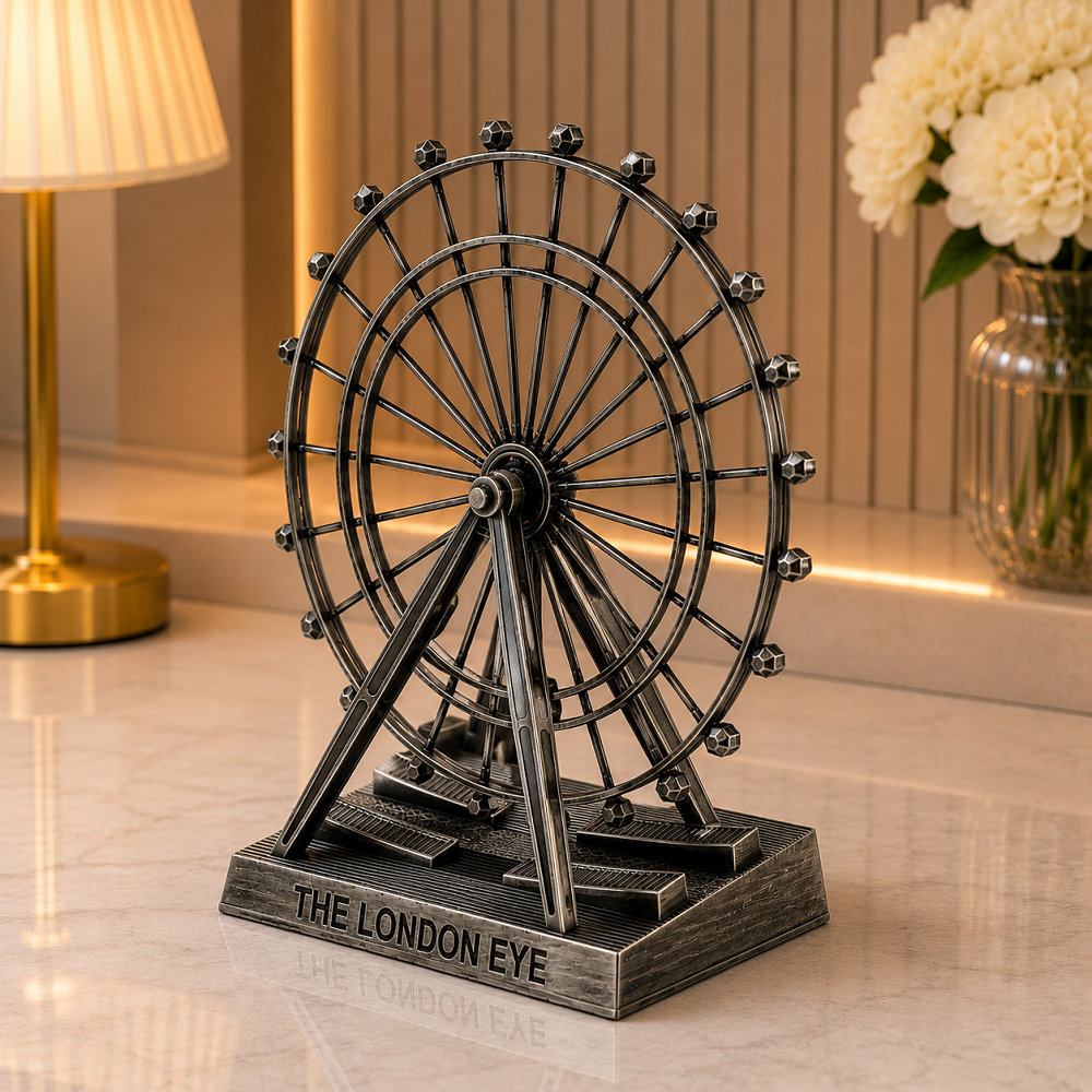 Dekoratif The London Eye Metal Biblo 21 CM | Modern Masa Üstü Londra Dönme Dolap Dekoru