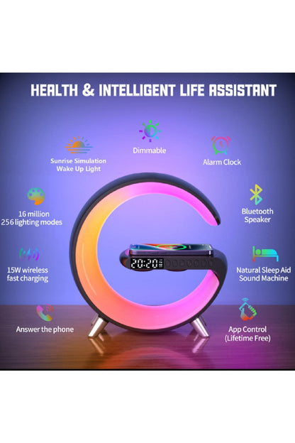 Bluetooth Ses Led Çalar Saat Renkli Atmosfer Gece Lambası Çok Fonksiyonlu Kablosuz Mobil Şarj Cihazı