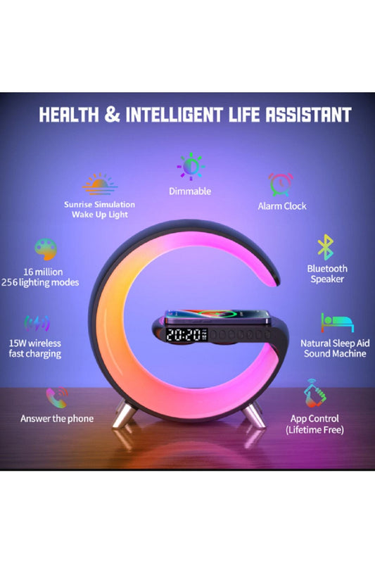 Bluetooth Ses Led Çalar Saat Renkli Atmosfer Gece Lambası Çok Fonksiyonlu Kablosuz Mobil Şarj Cihazı