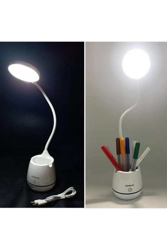 Kalemlikli Telefon Tutacaklı Şarjlı Dokunmatik 3 Mod Esnek Başlıklı Dimmerli Led Masa Lambası