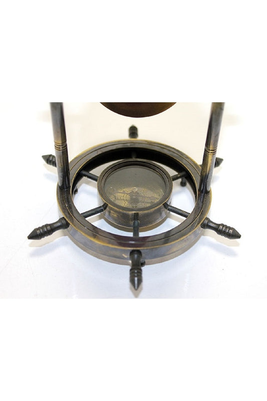 19.yüzyıl Pirinç Eskitme Tasarımlı Dümen Kaideli Kum Saati&pusula Büyük Boy