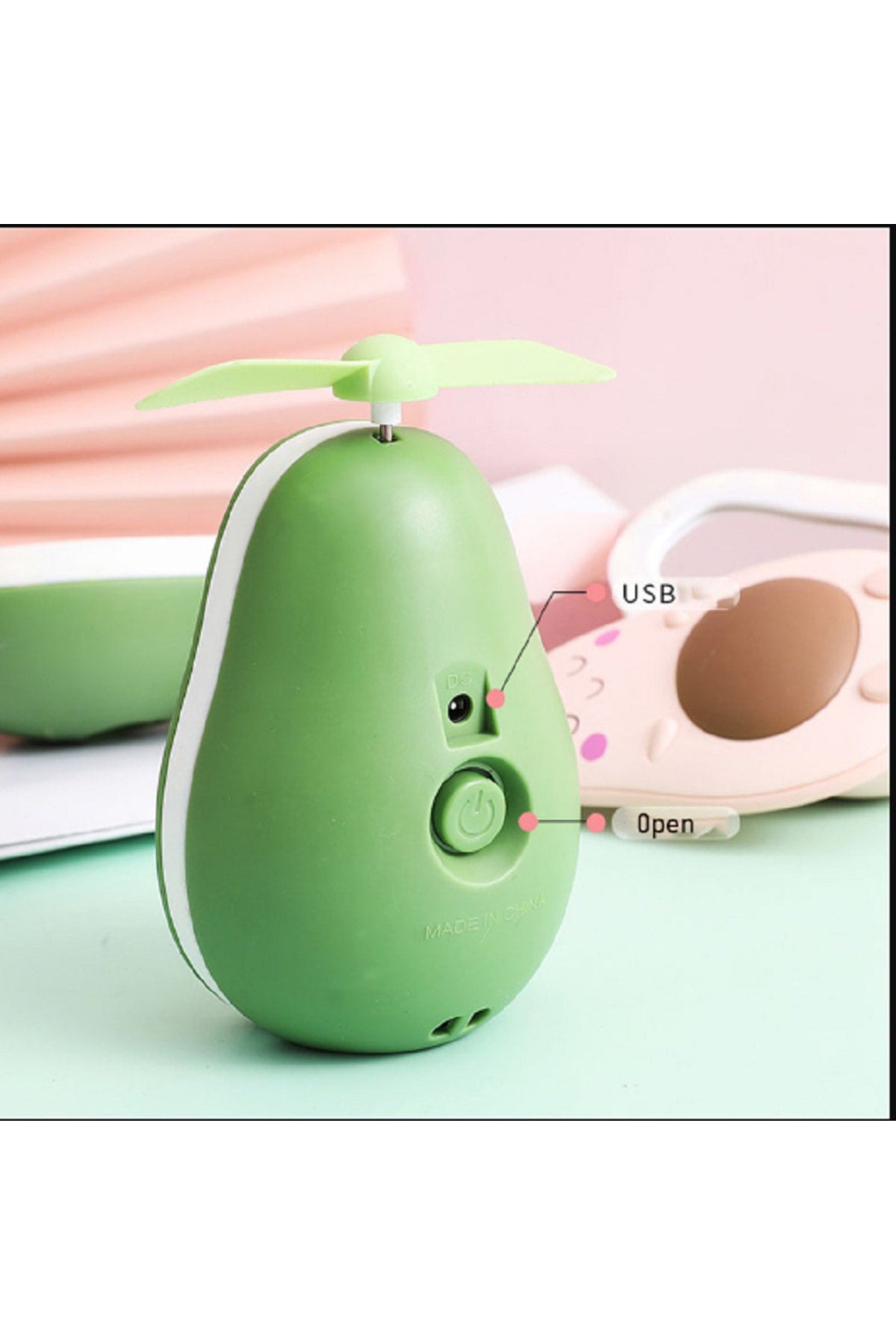 Avakado Sevimli Makyaj Aynası Taşınabilir Usb Fan Lambası