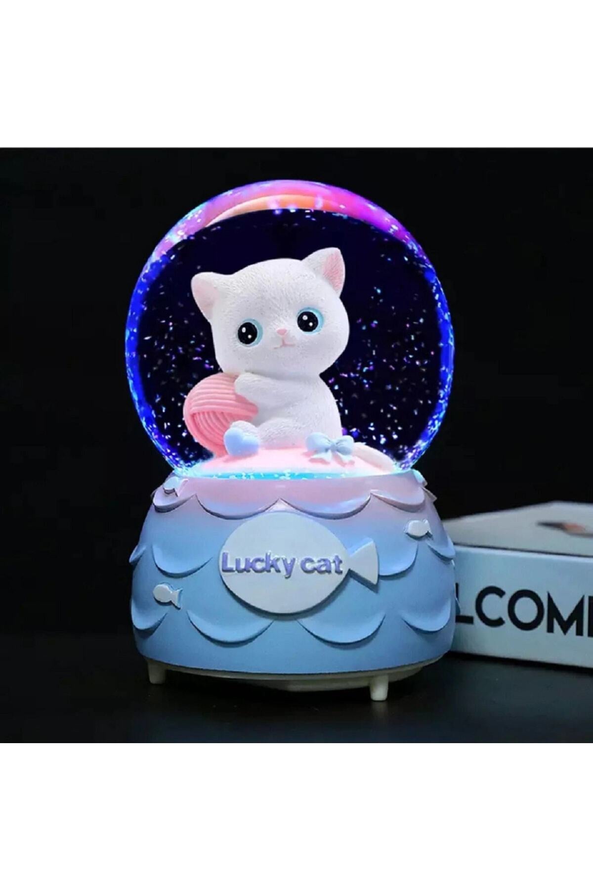 Şanslı Kedi Büyük Boy Işıklı Kar Küresi