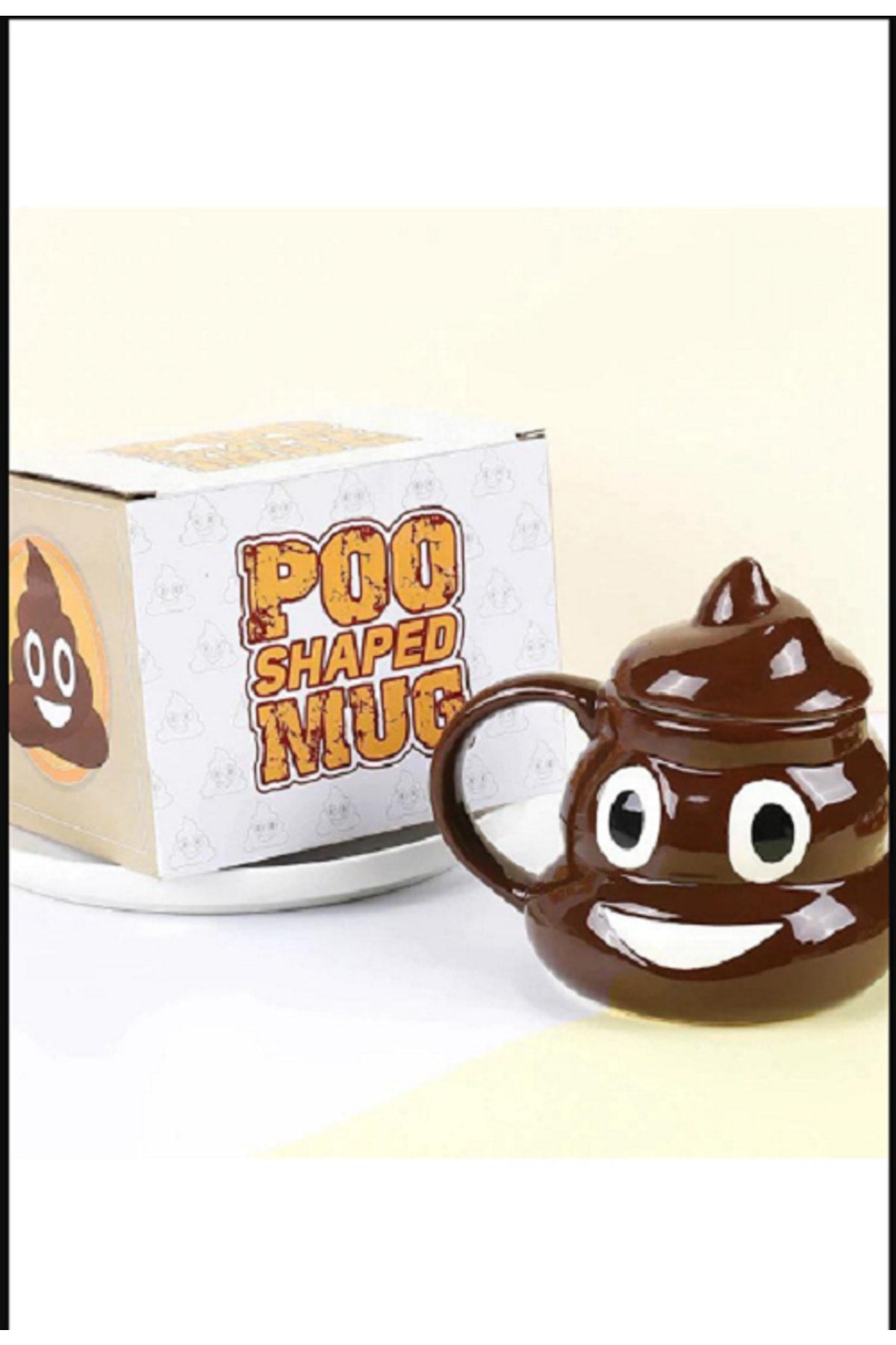 Sevimli Seramik Kapaklı Poo Kaka Emoji Kupa Bardak Seti
