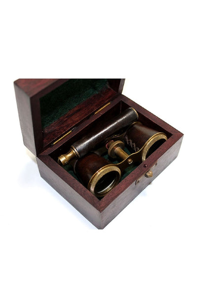 Eskitme Pirinç Deri Kaplama Ahşap Kutulu Binocular London 1857 Retro Dürbün