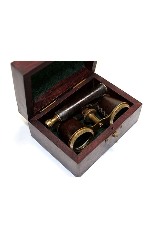 Eskitme Pirinç Deri Kaplama Ahşap Kutulu Binocular London 1857 Retro Dürbün