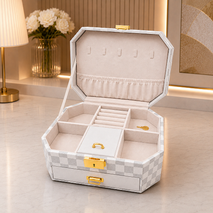 Lüks Takı ve Mücevher Saklama Kutusu 20 CM | Çekmeceli Kilitli Organizer Takı Kutusu