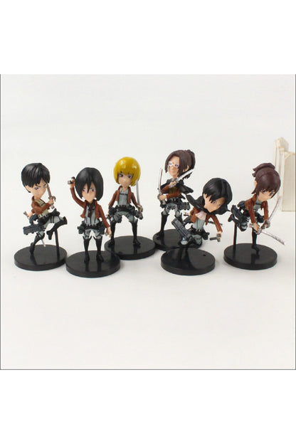 9cm 6 Adet/grup Titan Eren Jager Mikasa Levi Ackerman Arlert Hanji Zoe Sasha Braus Pvc Biblo Seti