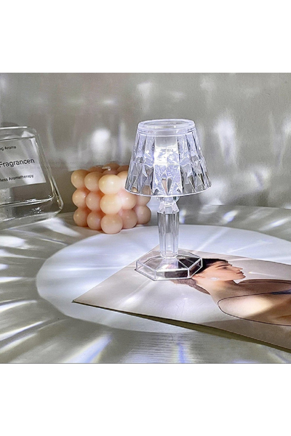 12'li Led Kristal Masa Lambası Projetor Akrilik Elmas Masa Lambası Led Gece Işıkları Obje Dekor