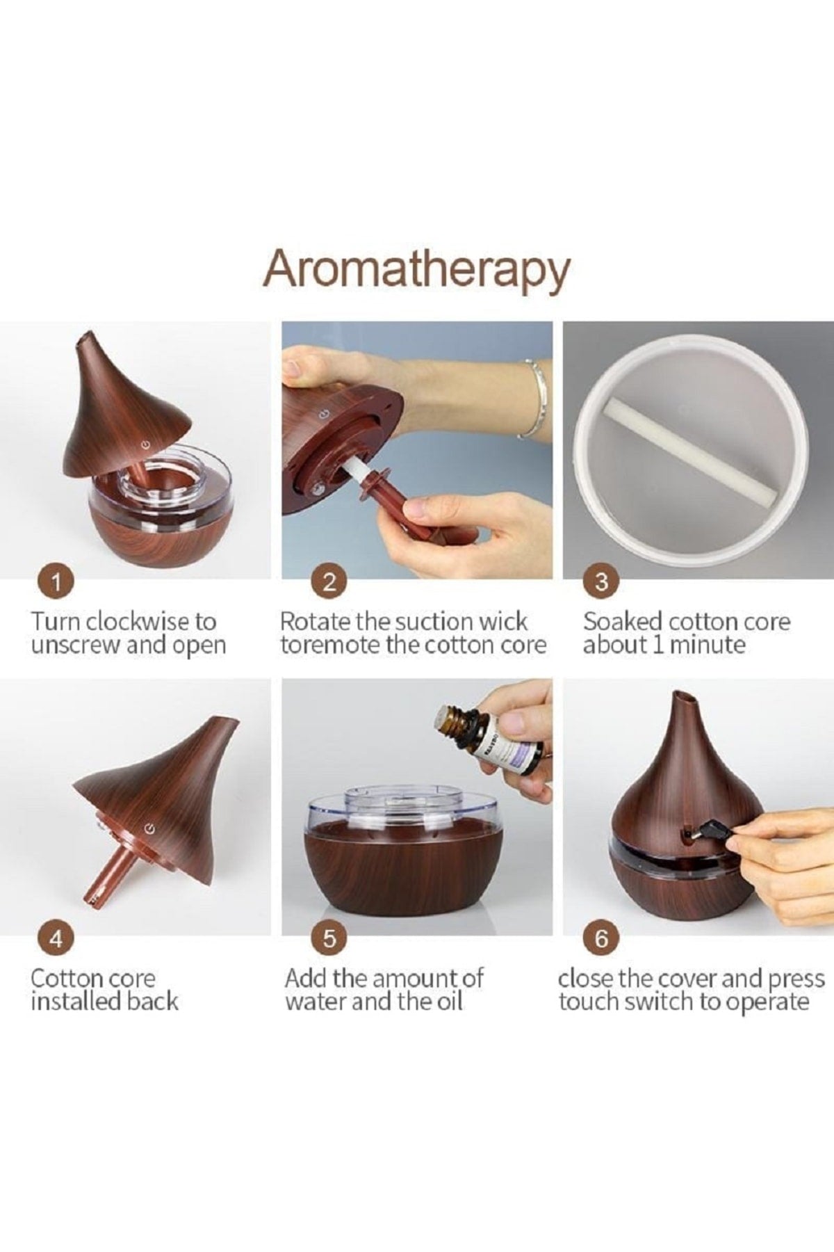 300 ml Aroma Hava Nemlendirici Aromaterapi Ahşap Difüzör