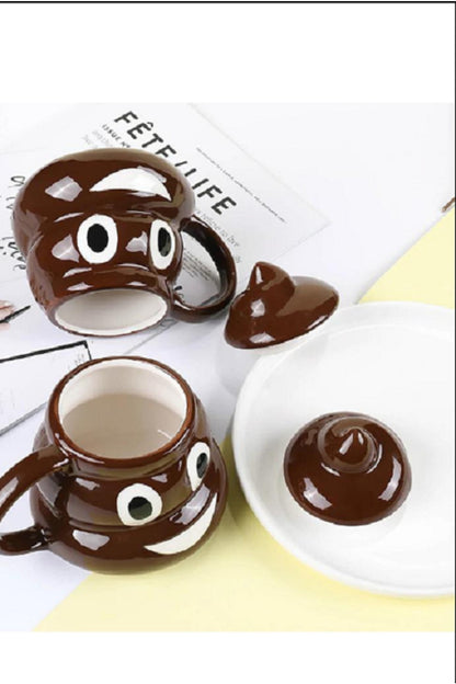 Sevimli Seramik Kapaklı Poo Kaka Emoji Kupa Bardak Seti