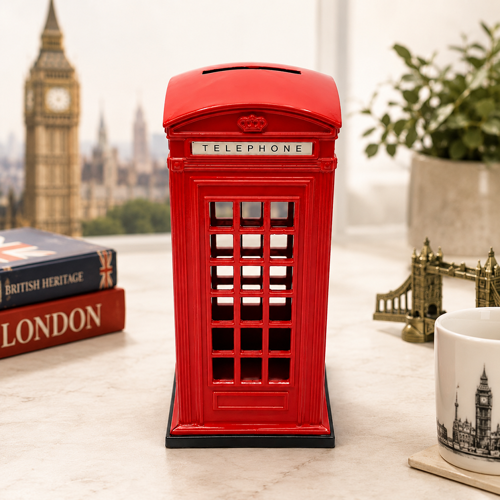 Dekoratif Metal Kırmızı İngiliz Telefon Kulübesi Kumbara, London Temalı Masaüstü Aksesuar