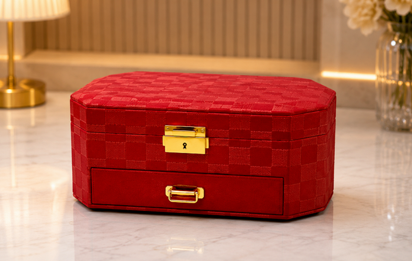 Lüks Takı ve Mücevher Saklama Kutusu 20 CM | Çekmeceli Kilitli Organizer Takı Kutusu