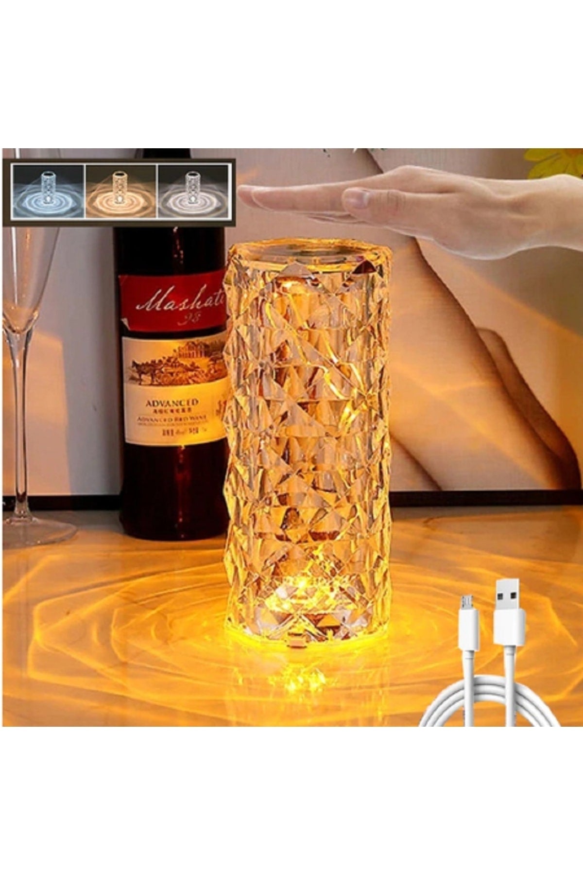 Kristal 16 Renkli Dokunmatik Led Atmosfer Odası Usb Aydınlatma Armatürü Masa Ve Gece Lambası