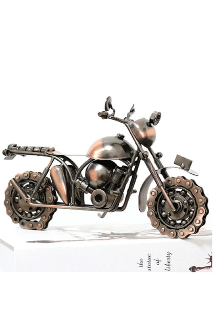Retro Ferforje Motosiklet Modeli Yaratıcı Metal Sanat Heykel Koleksiyonu Süs Masaüstü Decorati