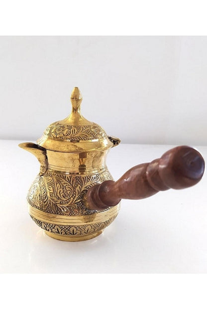 Pirinç Kakma Işlemeli Osmalı Cezvesi Kapaklı 5” Inc