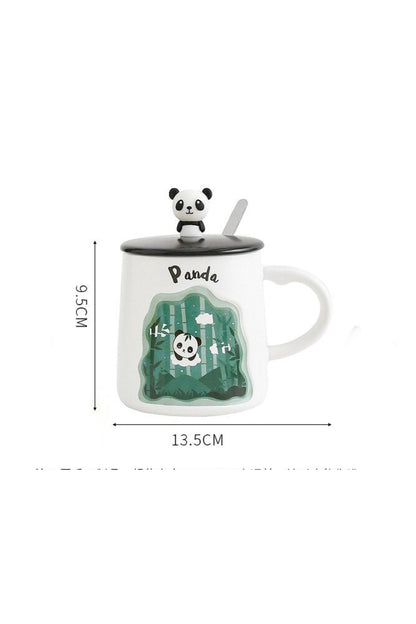 400ml Sevimli Panda Kapaklı Kaşıklı Kupa Bardak