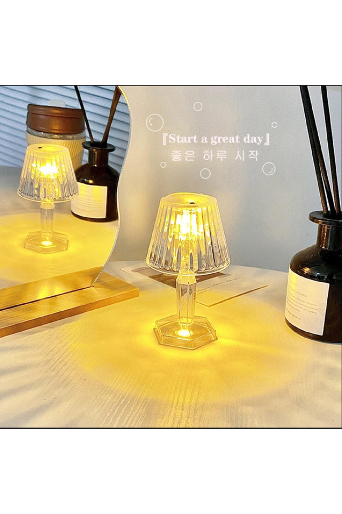 12'li Led Kristal Masa Lambası Projetor Akrilik Elmas Masa Lambası Led Gece Işıkları Obje Dekor