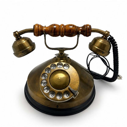Vintage Dekoratif Telefon – Antik Görünümlü Ahşap Detaylı Retro Masa Telefonu