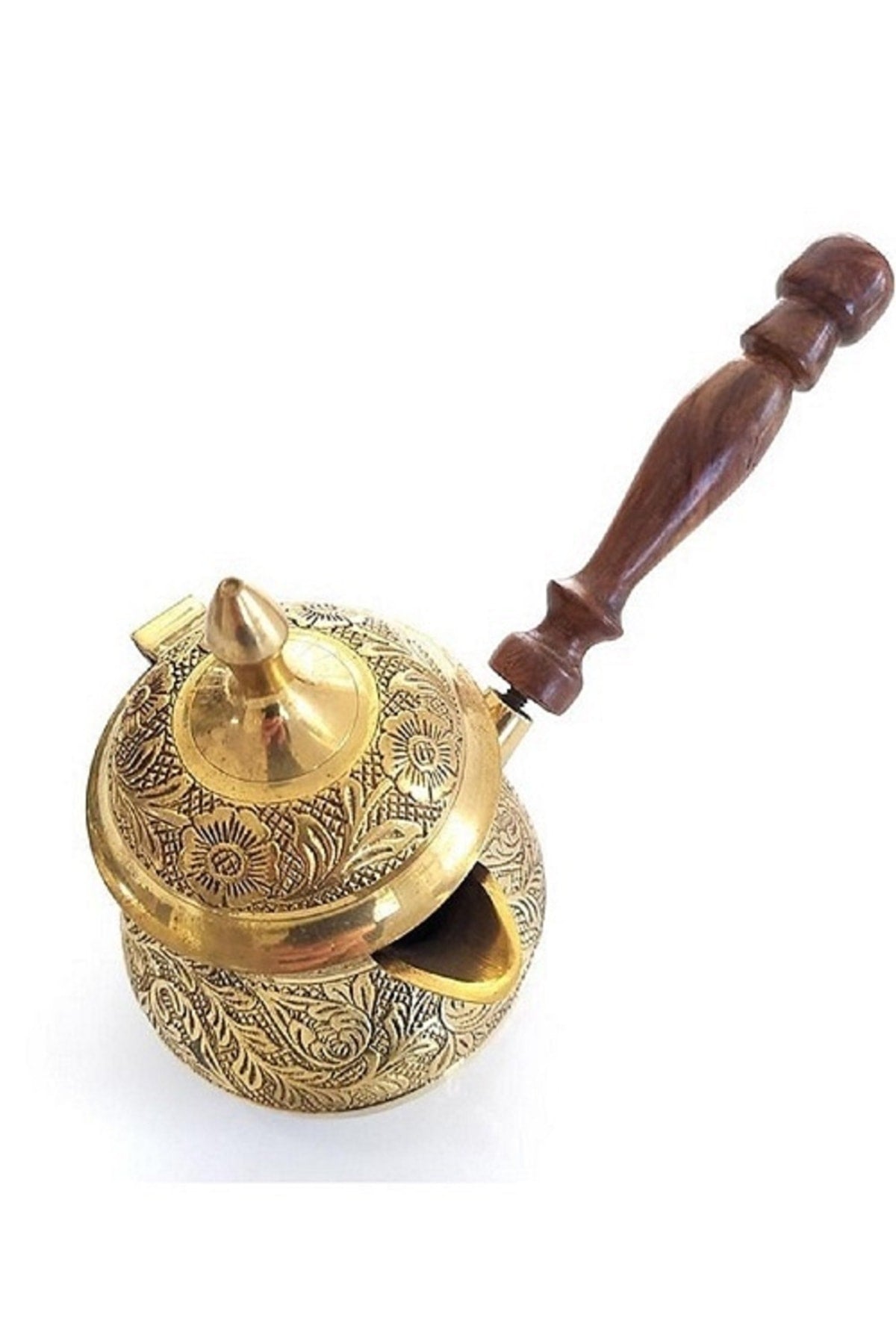 Pirinç Kakma Işlemeli Osmalı Cezvesi Kapaklı 6.5” Inc