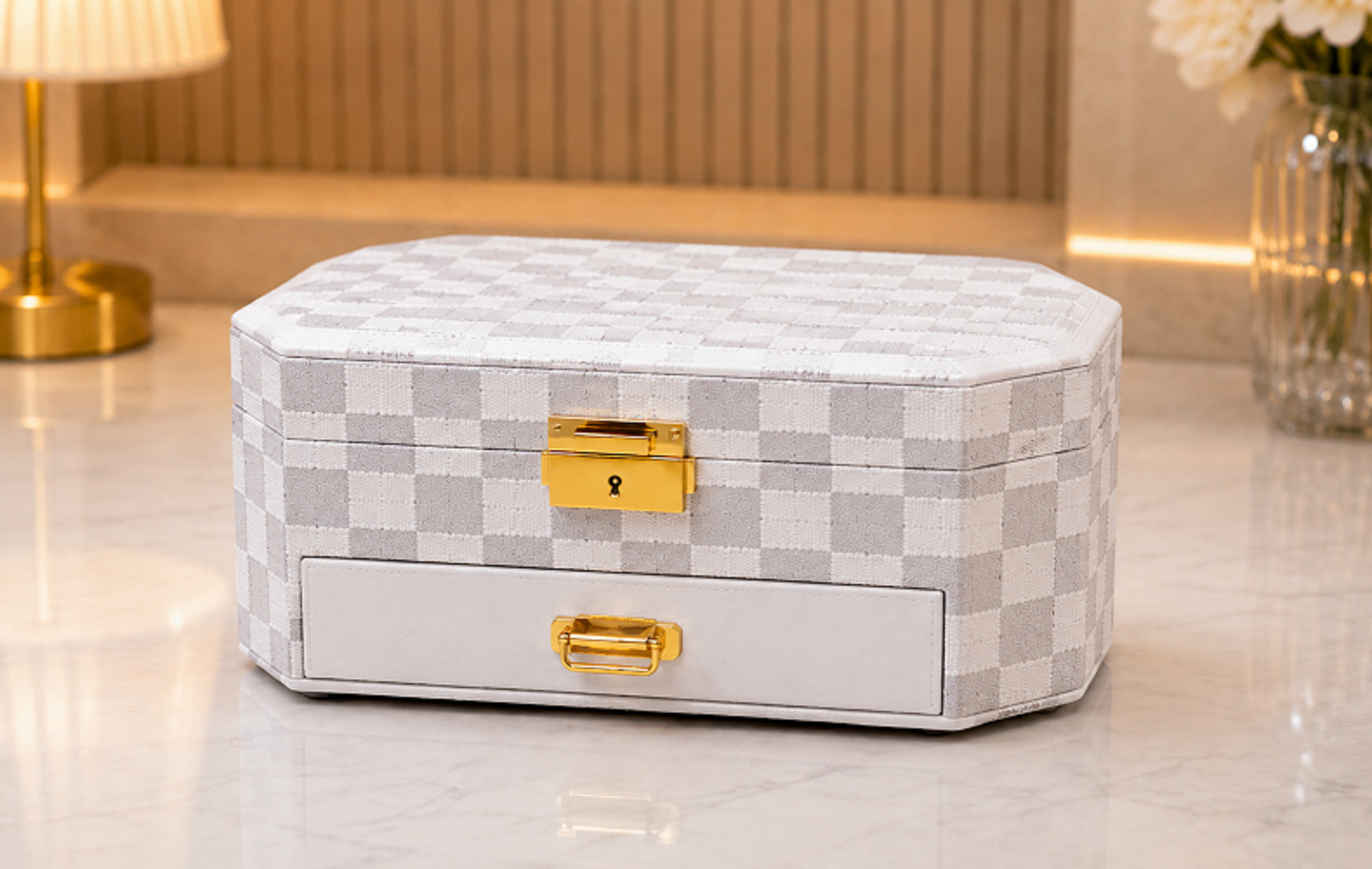 Lüks Takı ve Mücevher Saklama Kutusu 20 CM | Çekmeceli Kilitli Organizer Takı Kutusu