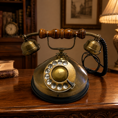 Vintage Dekoratif Telefon – Antik Görünümlü Ahşap Detaylı Retro Masa Telefonu
