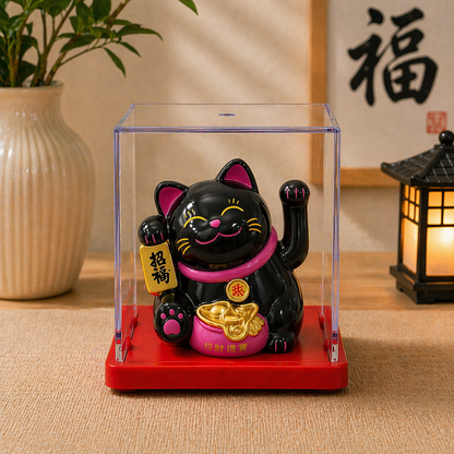 Şans Getiren Siyah Kedi Biblo Maneki Neko Dekoratif Obje Feng Shui Mini Figür