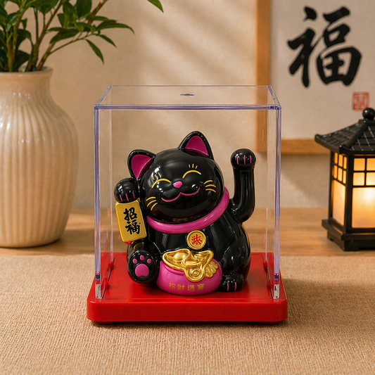 Şans Getiren Siyah Kedi Biblo Maneki Neko Dekoratif Obje Feng Shui Mini Figür
