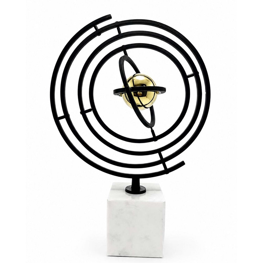 Modern Yörünge Tasarımlı Metal Dekoratif Obje Mermer Görünümlü Kaideli 46x32 Cm