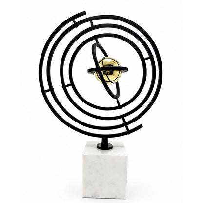 Modern Yörünge Tasarımlı Metal Dekoratif Obje Mermer Görünümlü Kaideli 46x32 Cm
