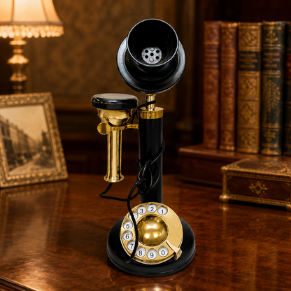 Vintage Dekoratif Telefon – Siyah Gold Antik Görünümlü Retro Masa Telefonu