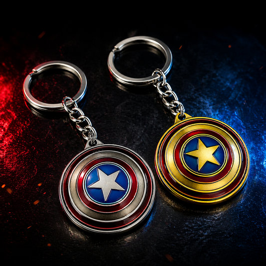 2'li Kaptan Kalkan Metal Anahtarlık Marvel Tasarım Çift Renk Premium Şık Anahtar Aksesuarı