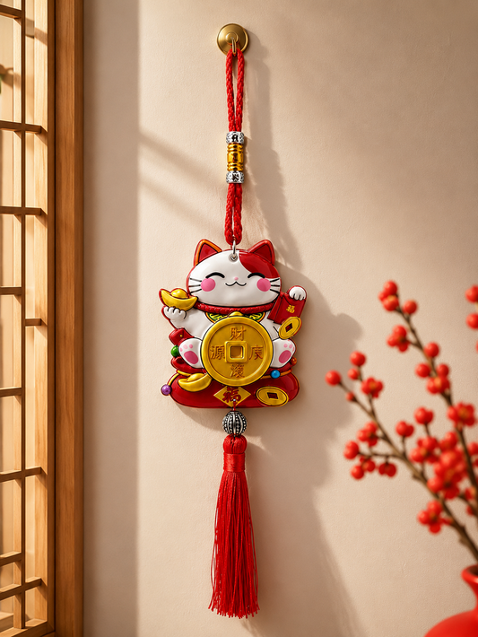 Şans Kedisi Duvar Süsü 38 CM | Dekoratif Çin Feng Shui Lucky Cat Asma Obje