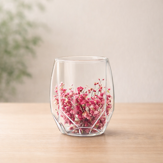 Minimal Cam Bardak İçinde Kuru Çiçek Dekoratif Obje Estetik Masa Süsü Şık Tasarım